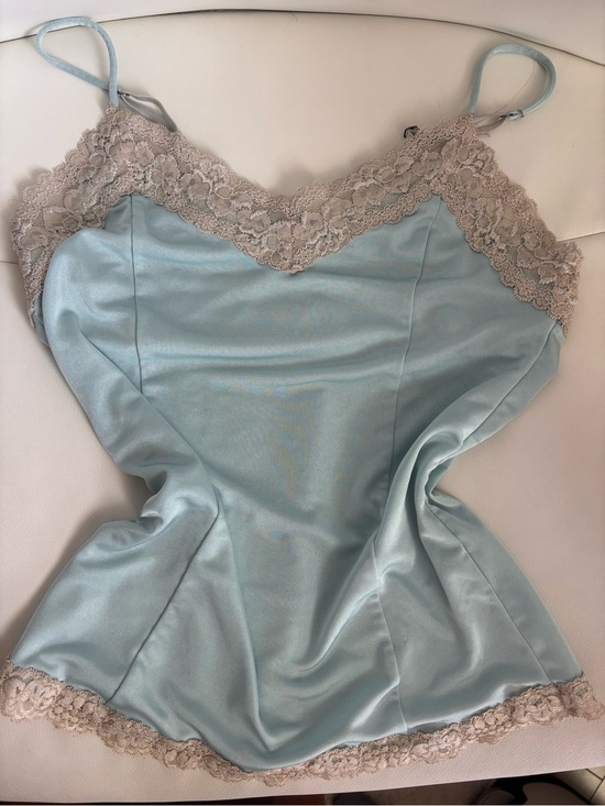 The Limited Tops - Satin Lace Cami in teal and cream